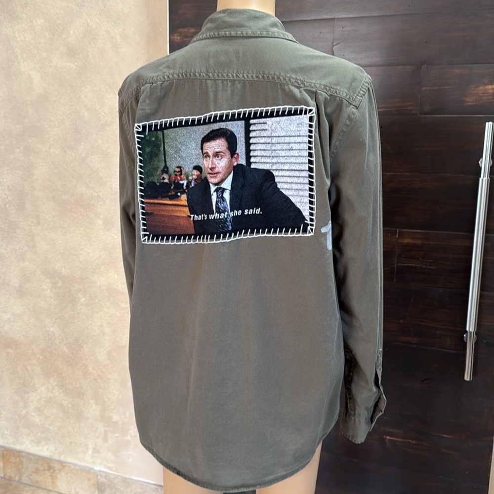 The Office Olive Green Button Up Shacket Size M